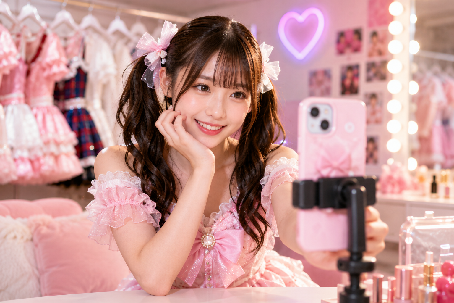 スマホで自撮りをする所属アイドル本人のSNS活用イメージ